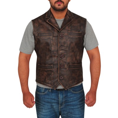 Vintage Brown Distressed Leather Vest