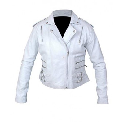 White Biker Leather Jacket For Women