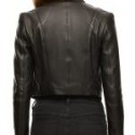 Women Black Faux Leather Biker Slim Full Sleeves Coats