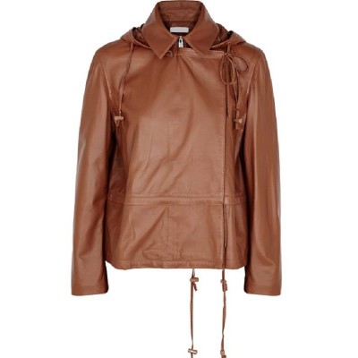 Women Brown Stripe Hoodie Leather Jacket