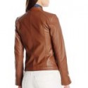 Women Elegant Stitch Panel Leather Jacket