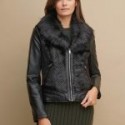 Women Faux Fur Black Leather Jacket