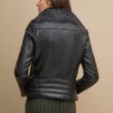 Women Faux Fur Black Leather Jacket