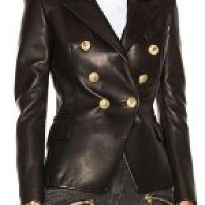 Women Faux Leather Black Blazer Slim Fit Black Coat