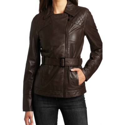 Women’s Brown Leather Jacket with Belt