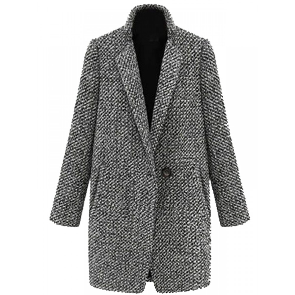 Womens Grey Tweed Slim Coat