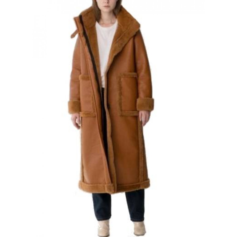 Women’s Long Wool Fur Coat In Brown