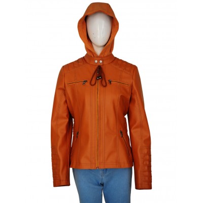 Women’s Removable Hooded Leather Jacket